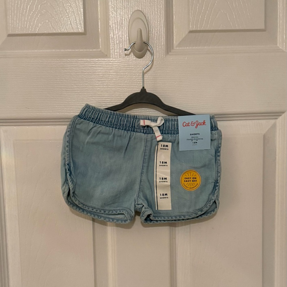 Cat & Jack Sky 2pc Toddler Girls Shorts Set Light Blue Denim + Lavender Shorts